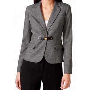 Calvin Klein faux leather trim buckle blazer